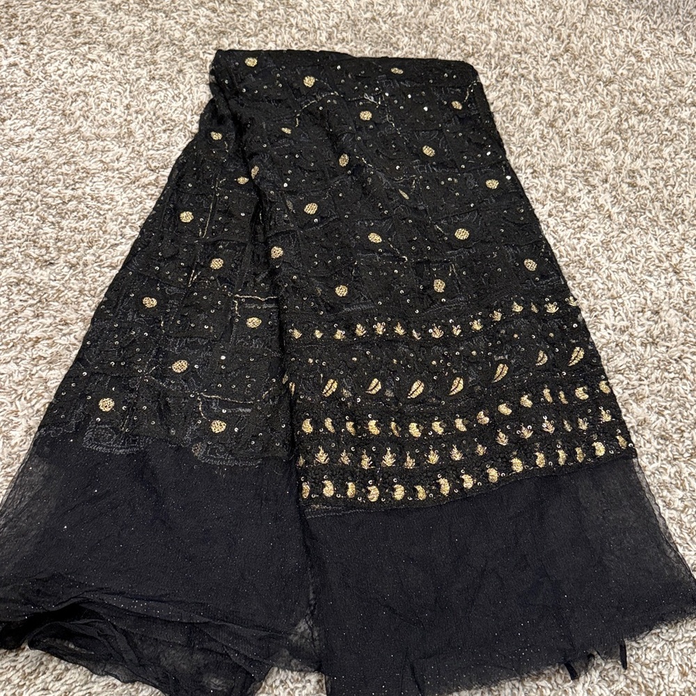 Elegant Black and Gold Embroidered duputta